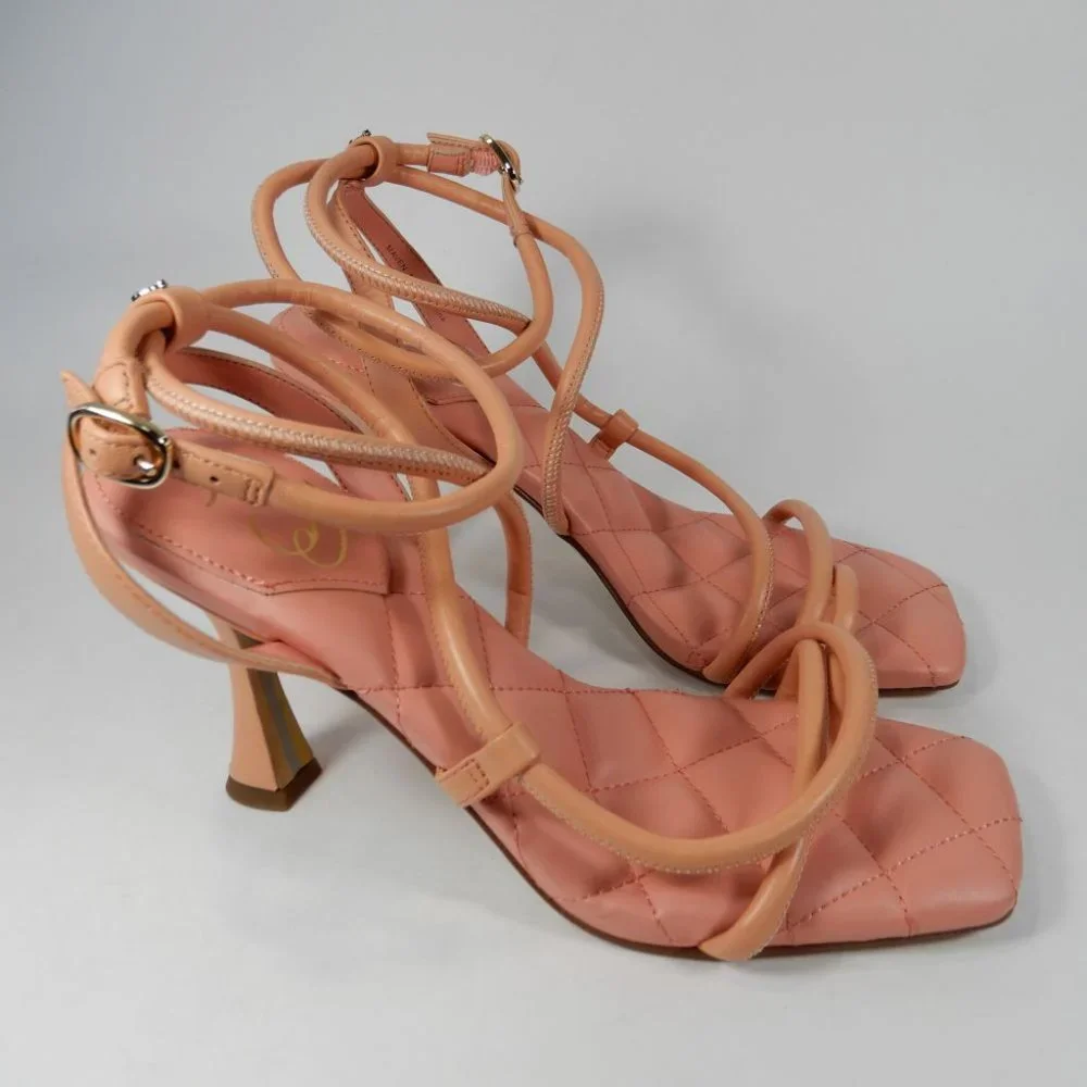SAM EDELMAN Maven Strappy Heeled Square Toe SANDALS Size 8.5 Clay Pink Leather - Picture 6 of 11